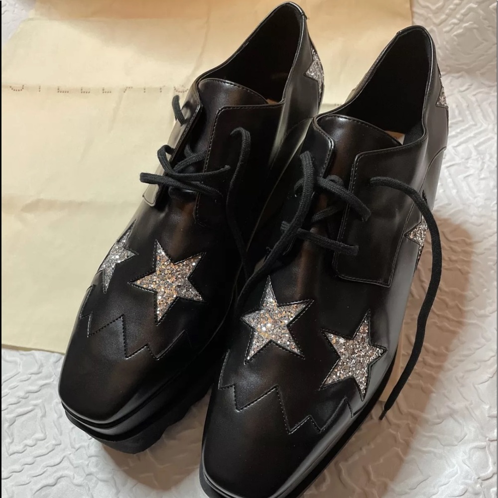 Stella McCartney Elyse Platform Size 40 Glitter Stars Black